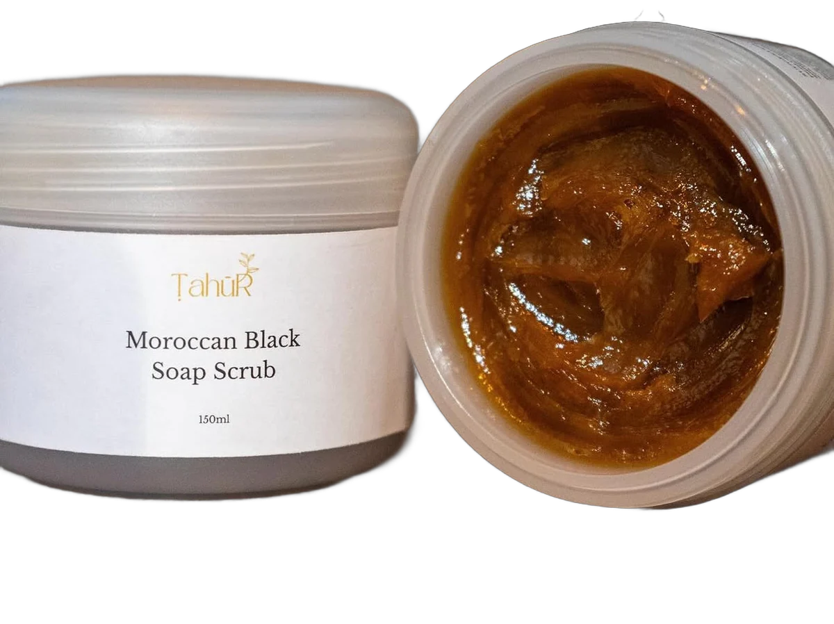 Black soap scrub with kessa glove